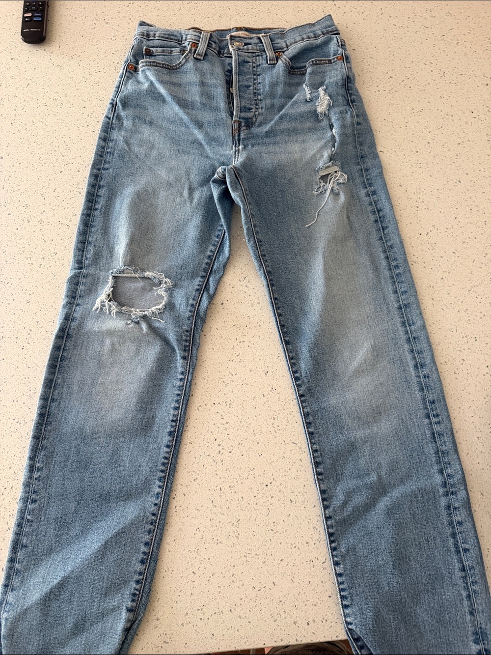 Light Blue Distressed Straight-Leg Jeans